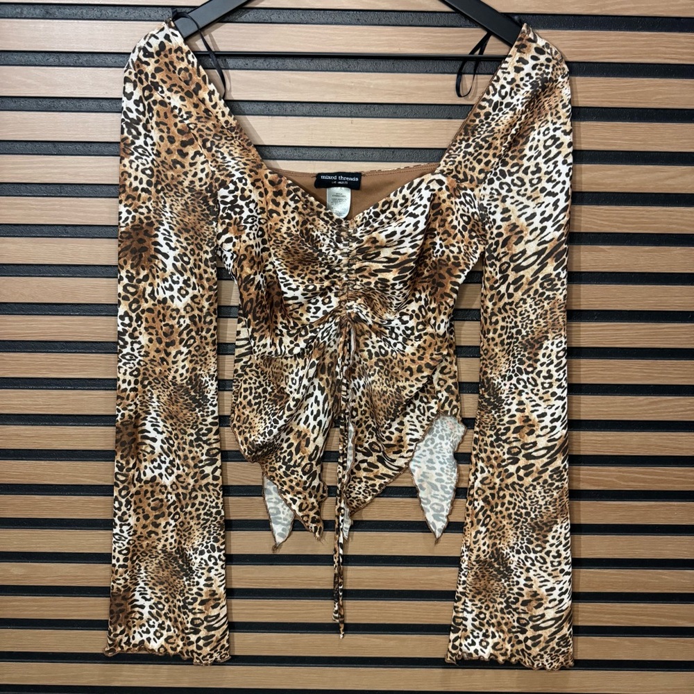 Mixed Threads Leopard Print Off-Shoulder Top - image 1